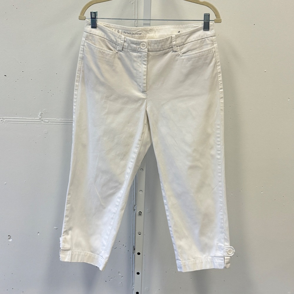 Talbots Perfect Skimmer Pants Womens 6 White Cropped Capri JO3069 Cotton Stretch